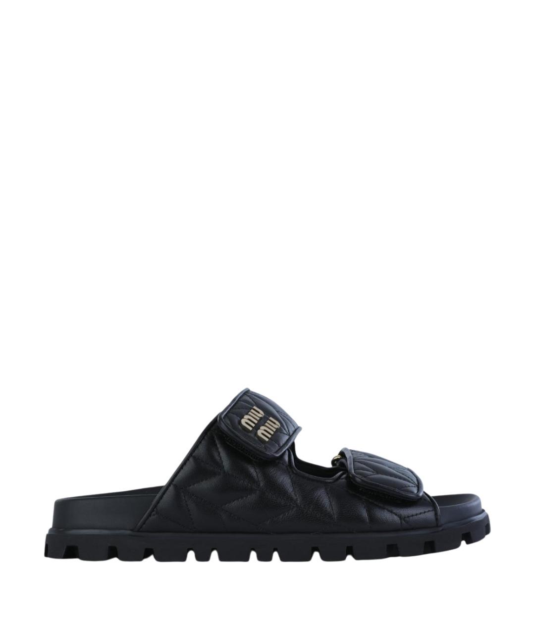 MIU MIU Черные кожаные шлепанцы, фото 1
