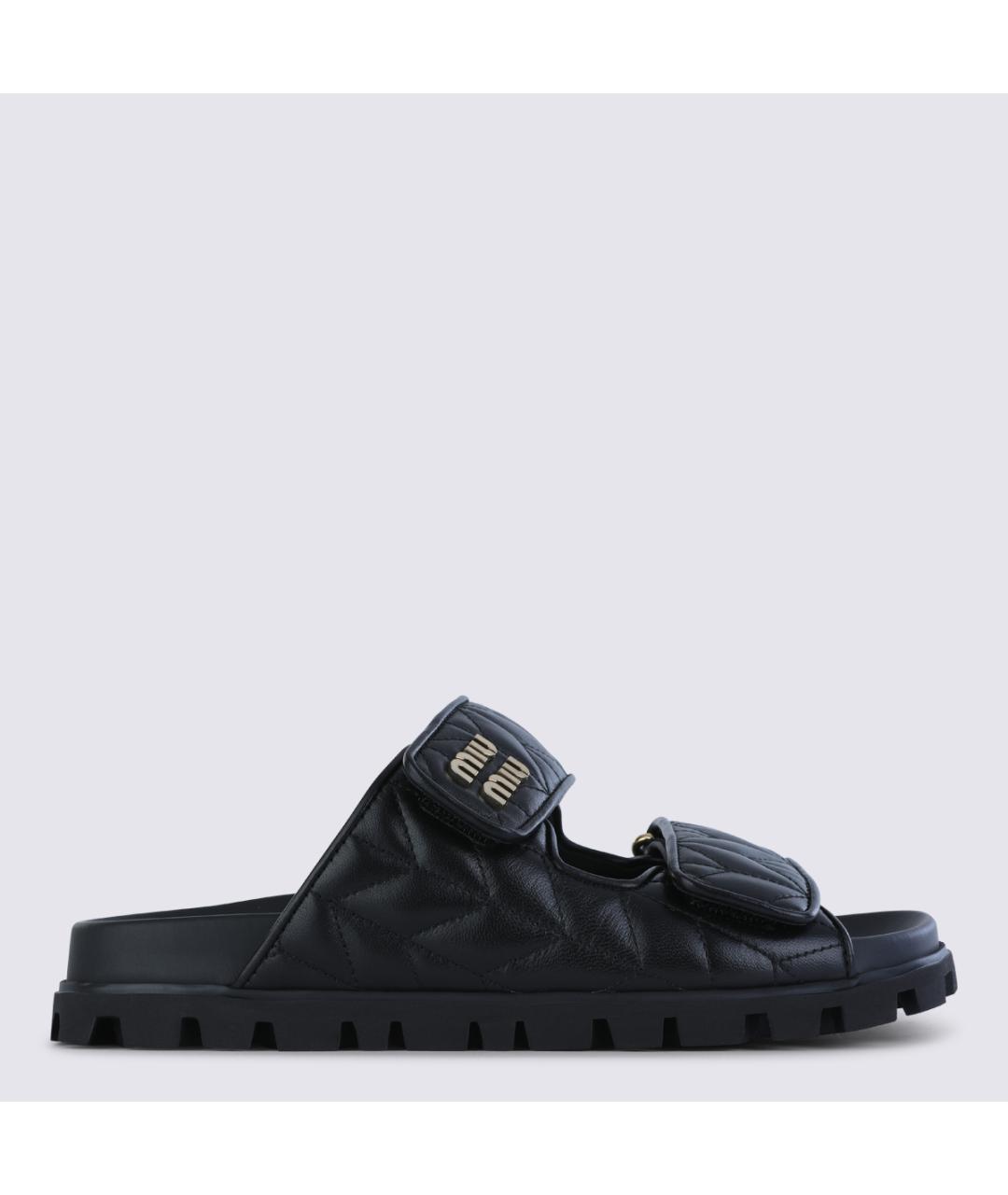 MIU MIU Черные кожаные шлепанцы, фото 5