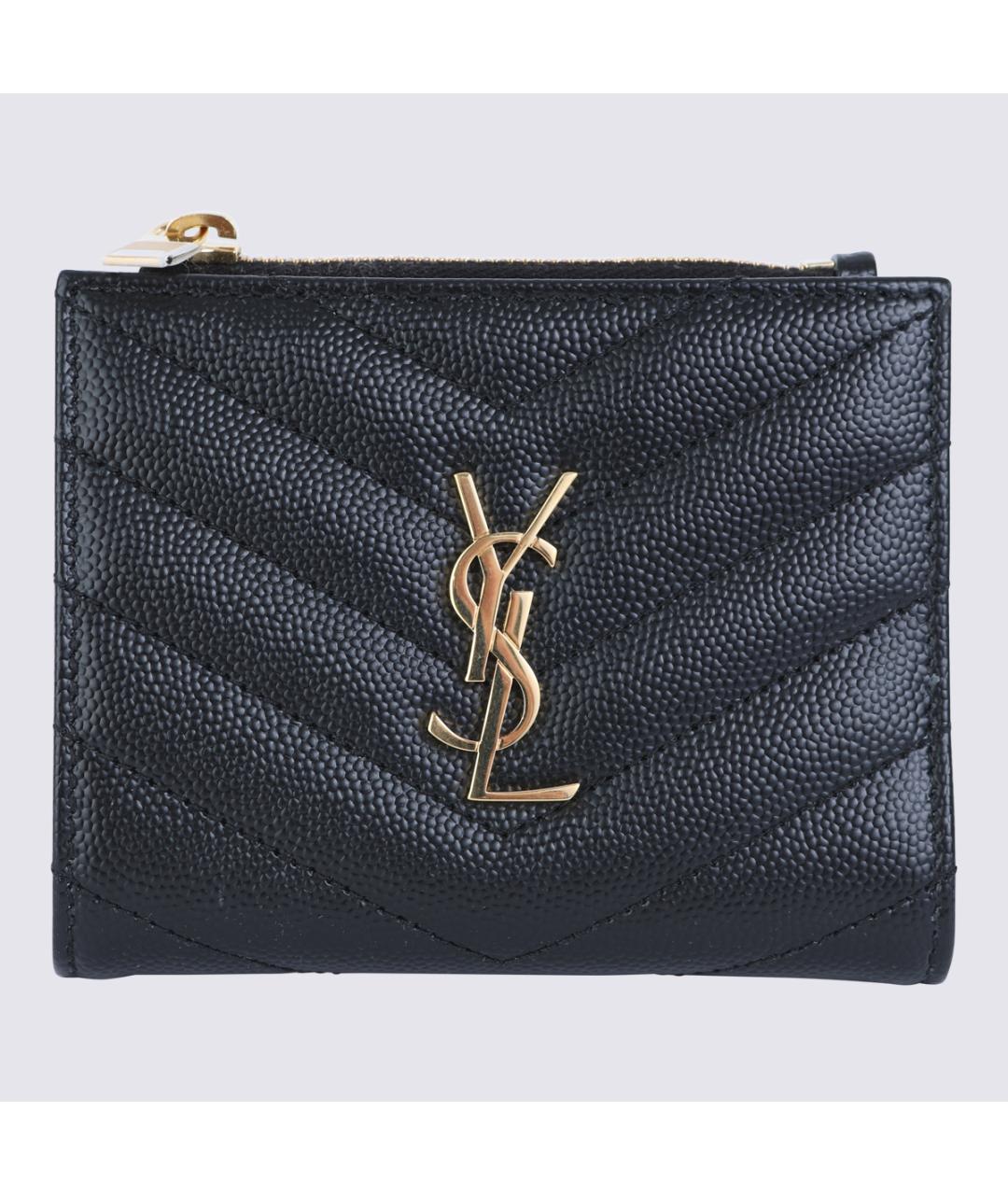 SAINT LAURENT Черный кожаный кошелек, фото 1