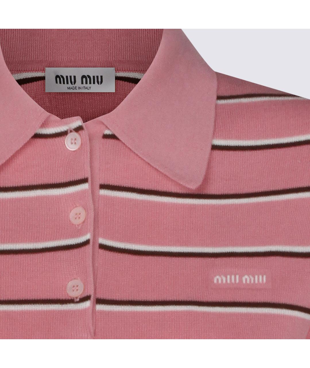 MIU MIU Розовая хлопко-эластановая футболка, фото 3
