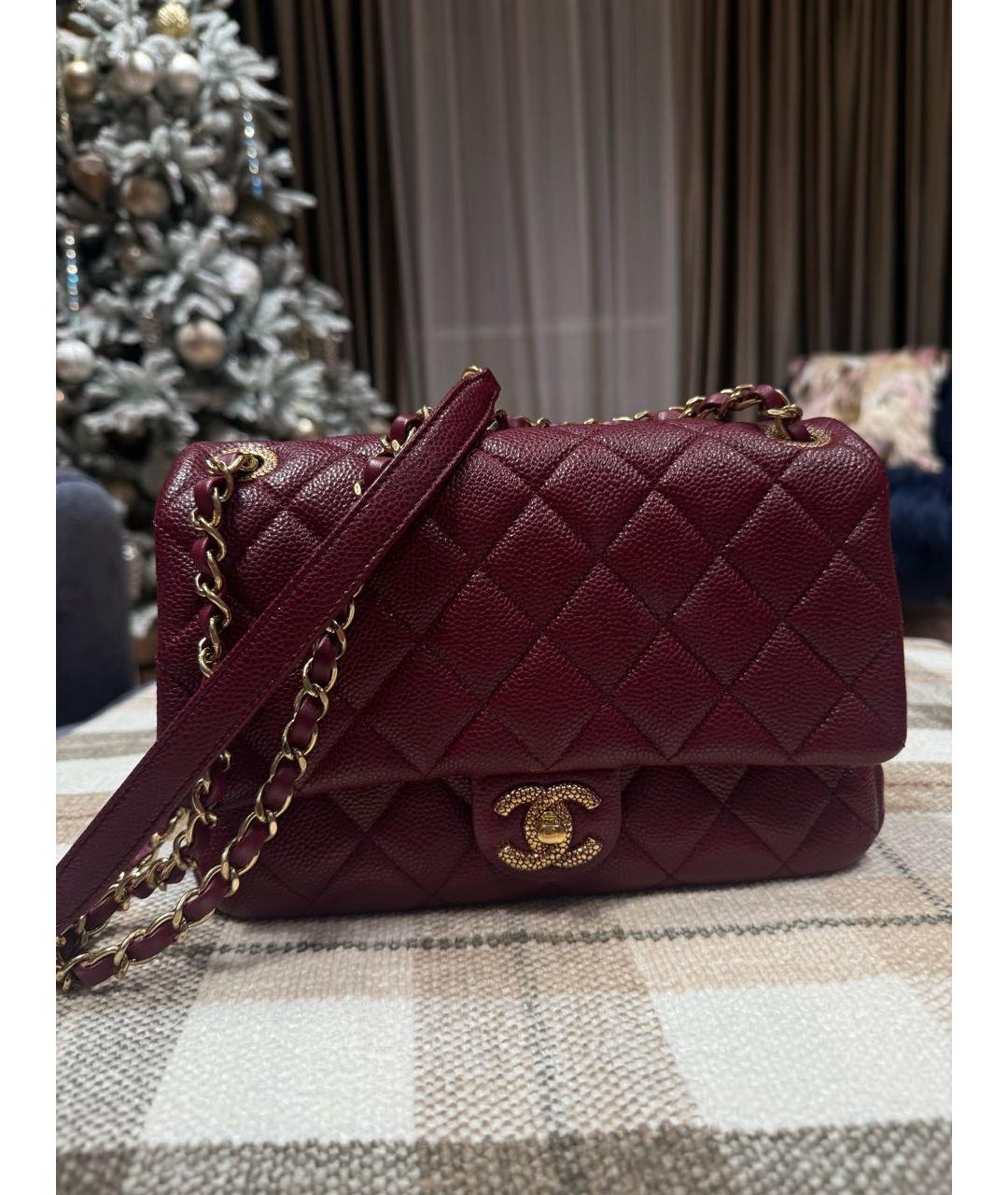 CHANEL Бордовая кожаная сумка через плечо, фото 5