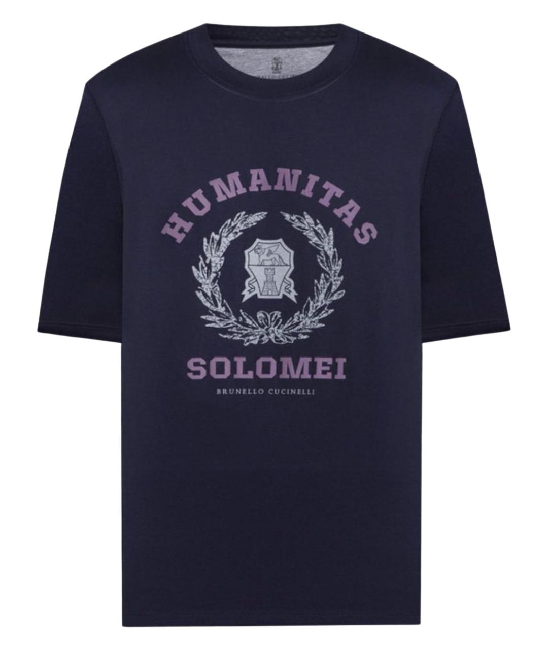 BRUNELLO CUCINELLI Темно-синяя хлопковая футболка, фото 1