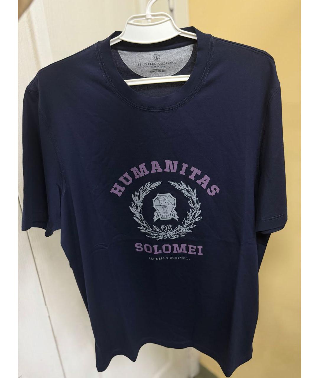 BRUNELLO CUCINELLI Темно-синяя хлопковая футболка, фото 3