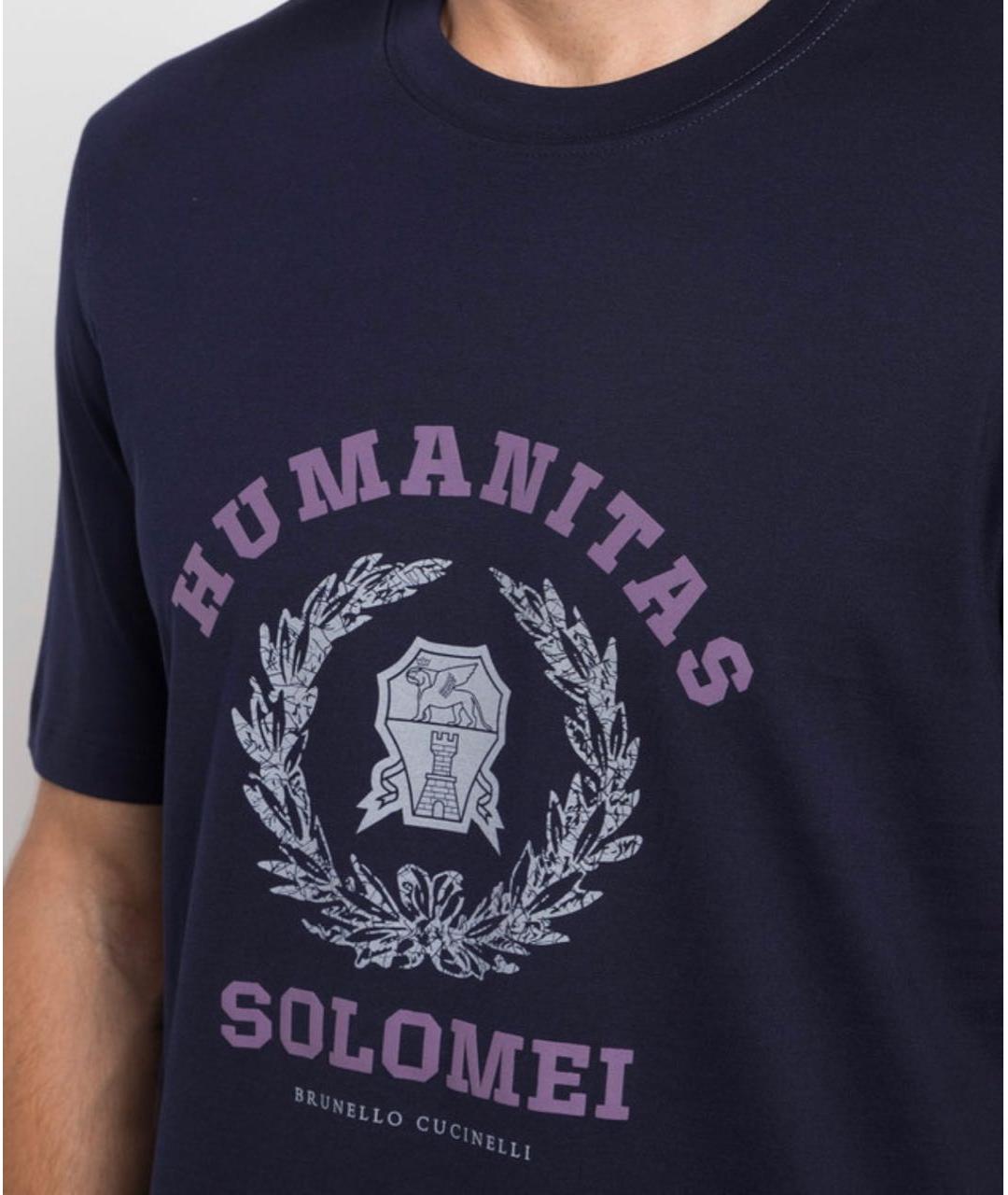 BRUNELLO CUCINELLI Темно-синяя хлопковая футболка, фото 2