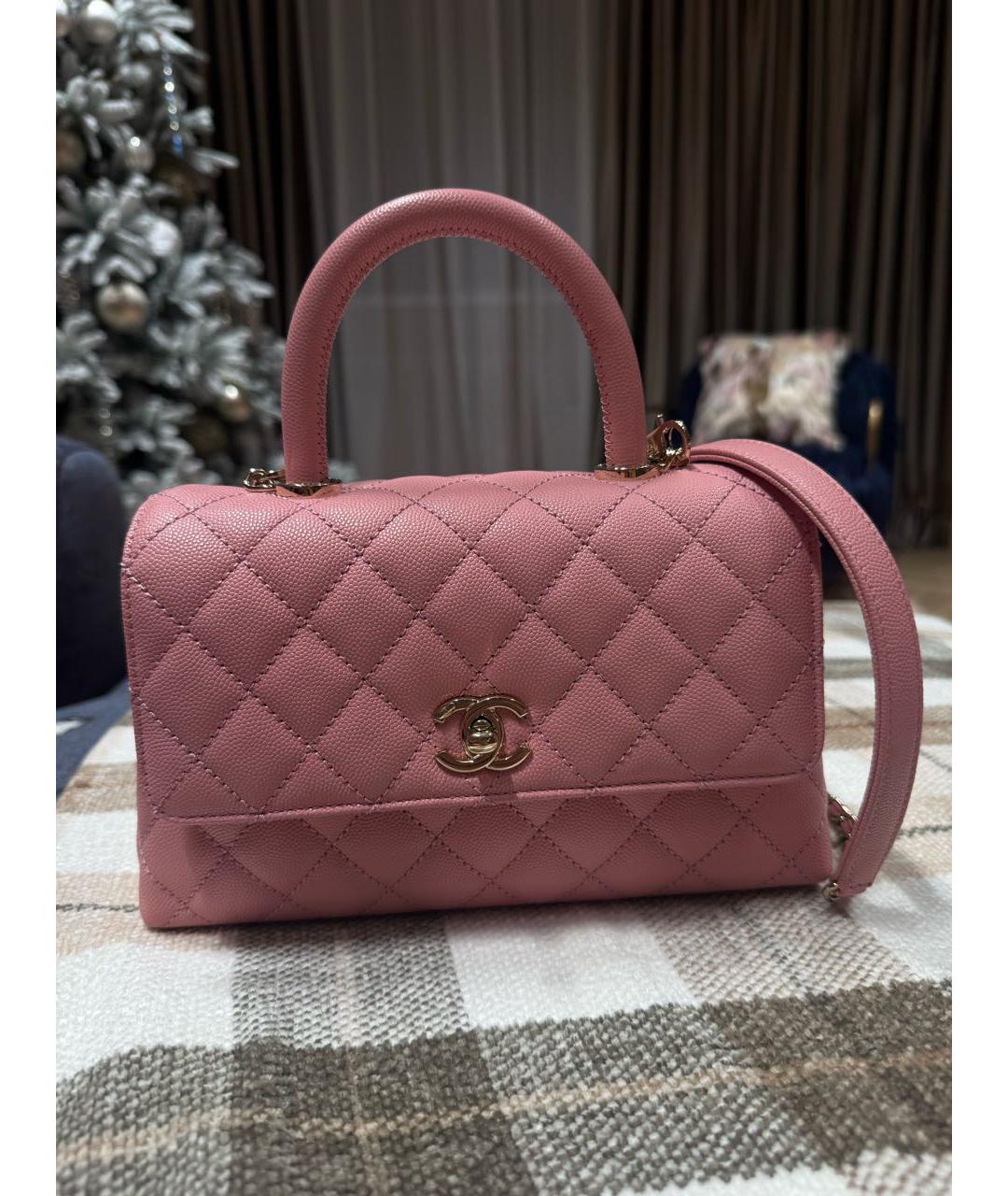 CHANEL Розовая кожаная сумка с короткими ручками, фото 5