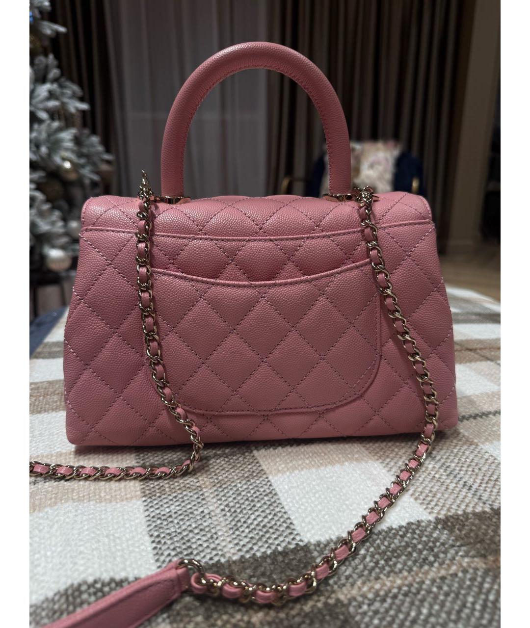 CHANEL Розовая кожаная сумка с короткими ручками, фото 3