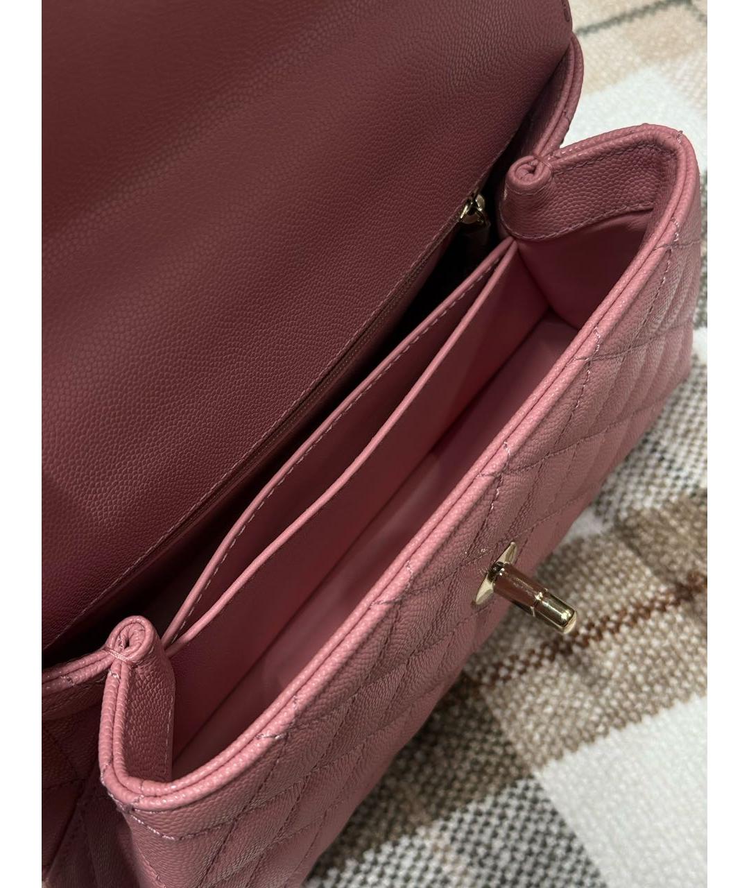 CHANEL Розовая кожаная сумка с короткими ручками, фото 4