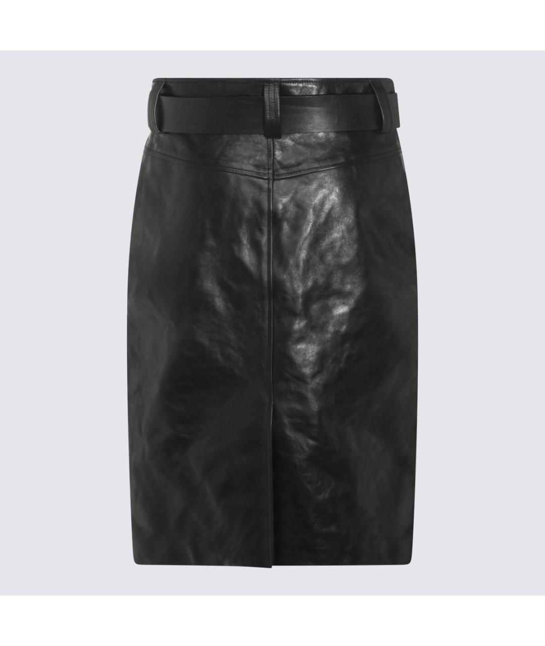 SAINT LAURENT Черная кожаная юбка миди, фото 2