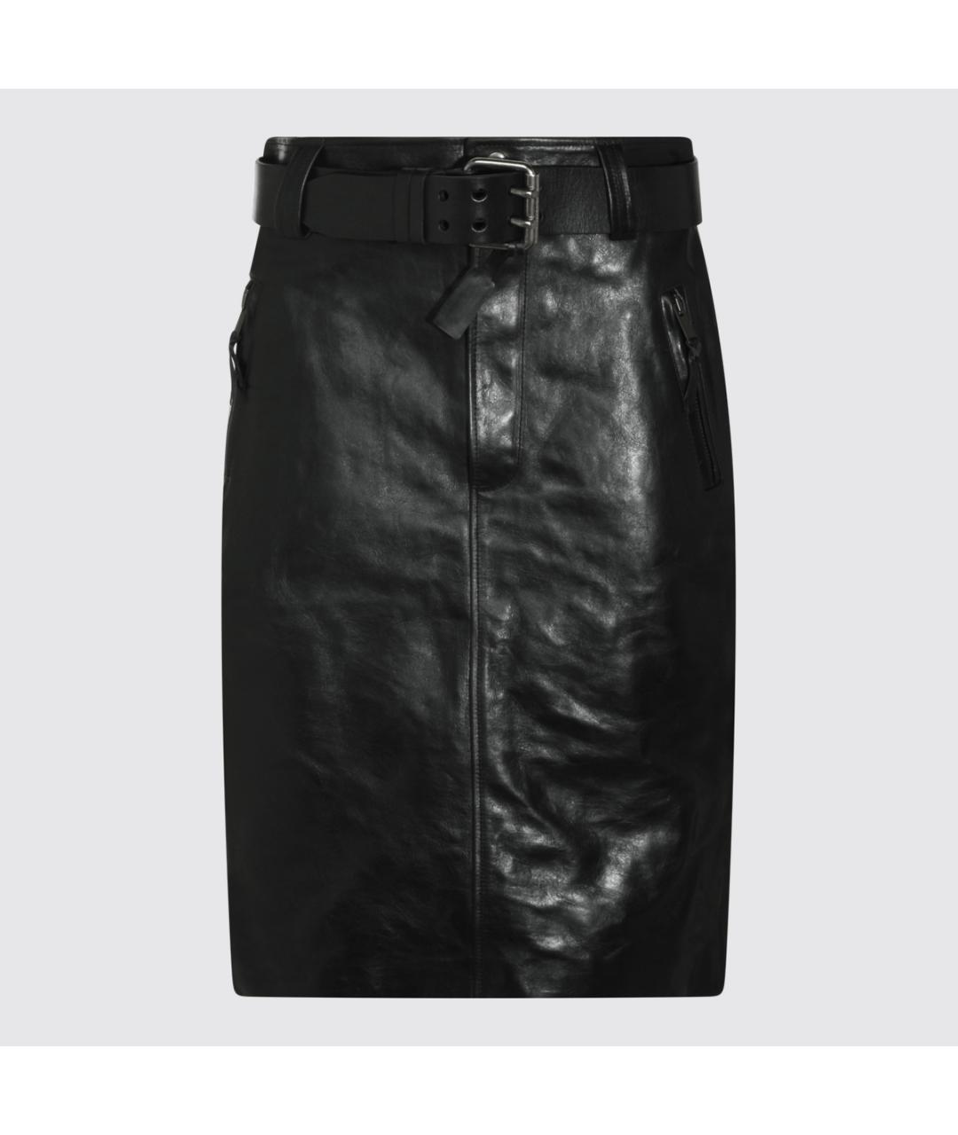SAINT LAURENT Черная кожаная юбка миди, фото 4