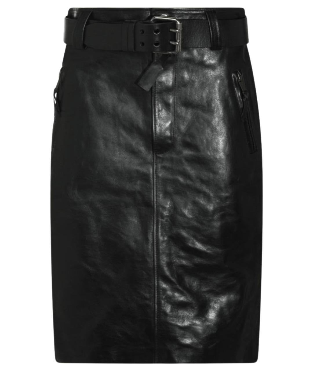 SAINT LAURENT Черная кожаная юбка миди, фото 1