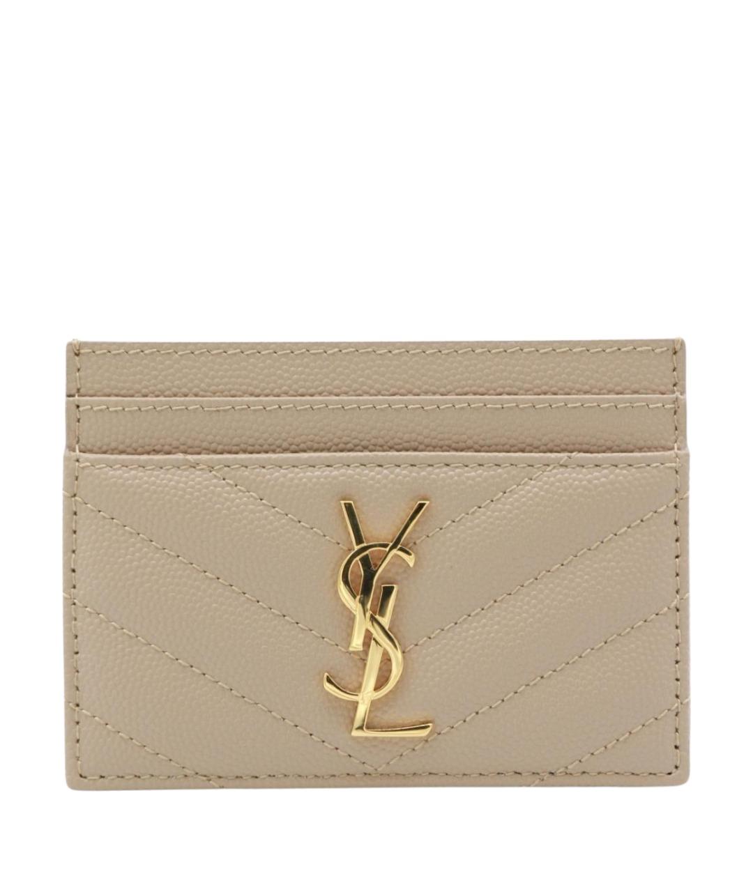 SAINT LAURENT Бежевый кожаный кардхолдер, фото 1