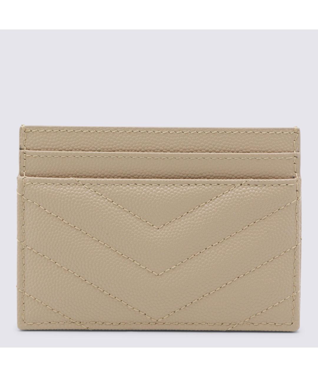 SAINT LAURENT Бежевый кожаный кардхолдер, фото 2