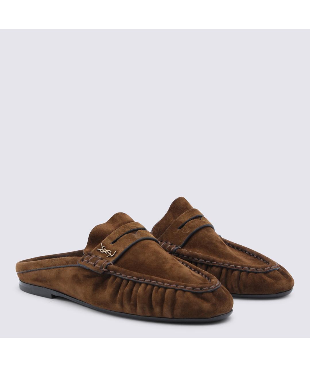 SAINT LAURENT Коричневые замшевые мюли, фото 2
