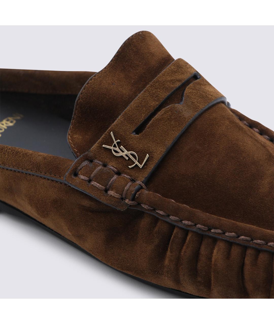 SAINT LAURENT Коричневые замшевые мюли, фото 4