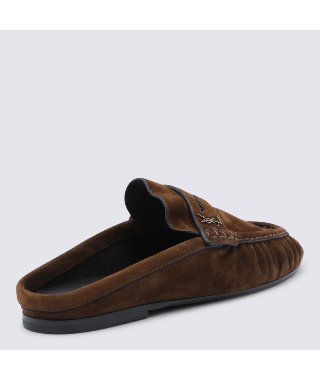 SAINT LAURENT Коричневые замшевые мюли, фото 3