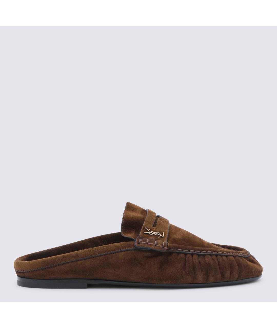 SAINT LAURENT Коричневые замшевые мюли, фото 5