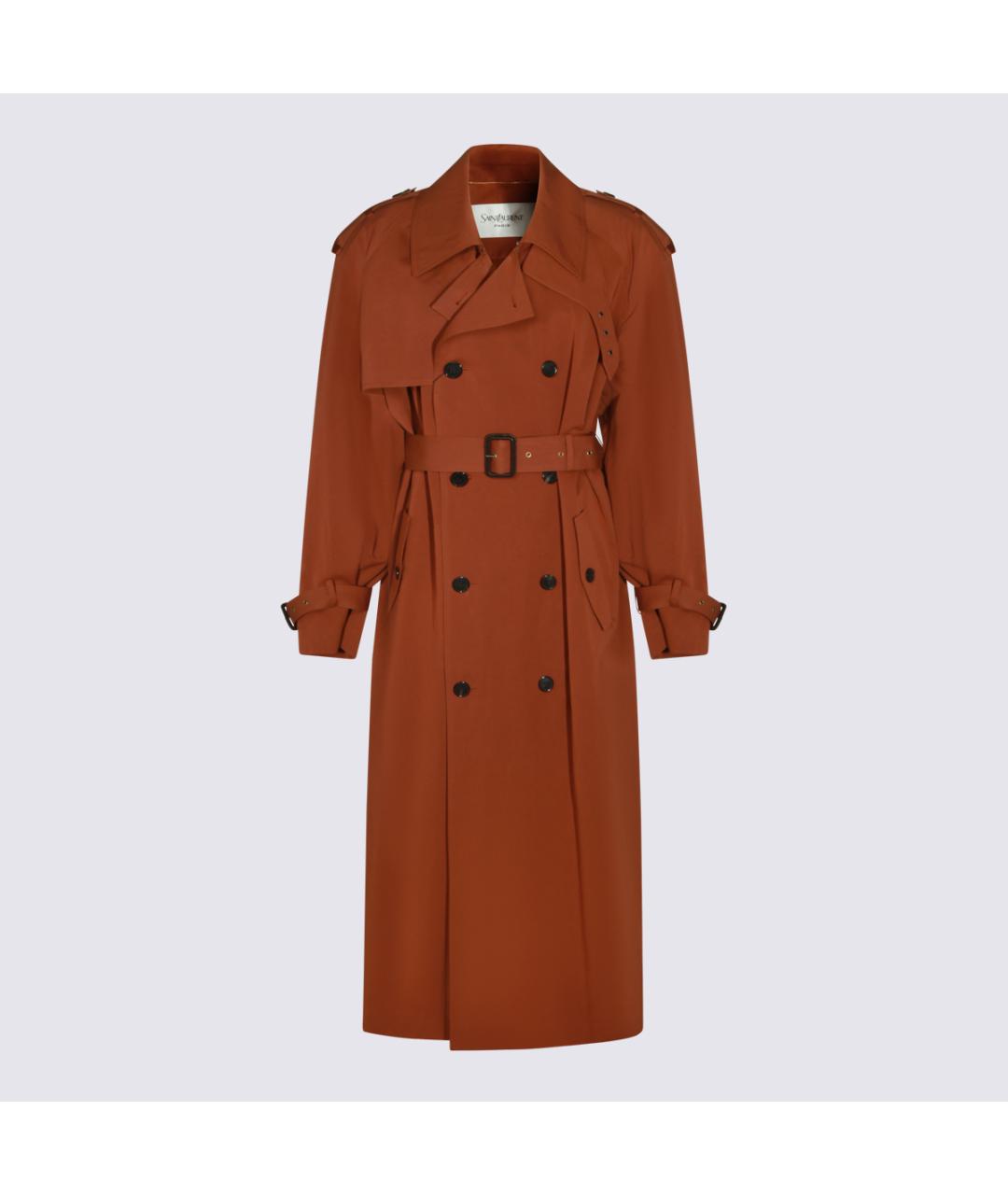 SAINT LAURENT Коричневый хлопковый тренч/плащ, фото 5