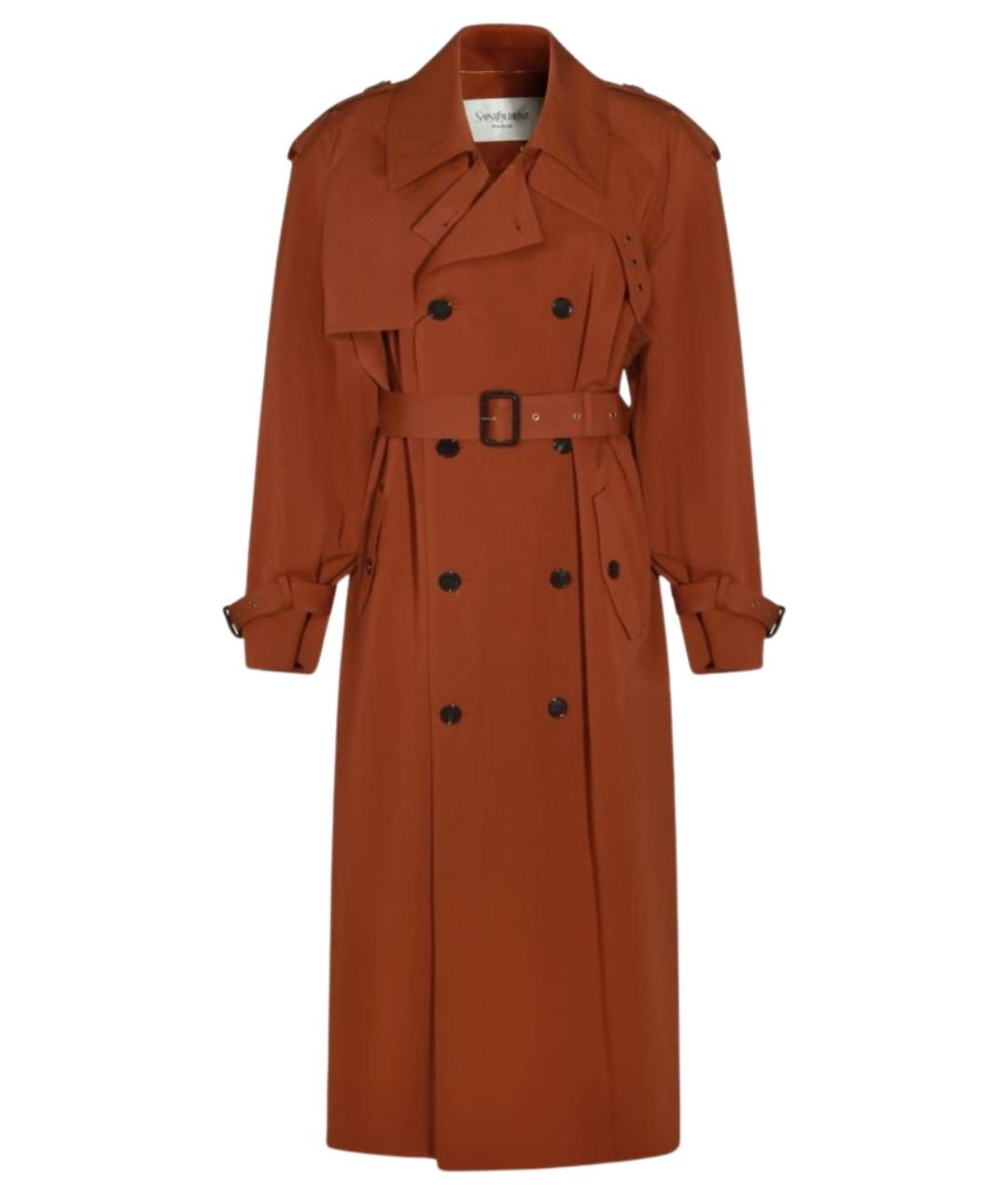 SAINT LAURENT Коричневый хлопковый тренч/плащ, фото 1