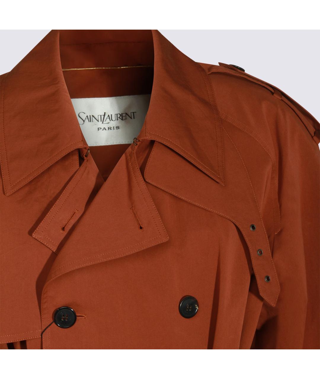 SAINT LAURENT Коричневый хлопковый тренч/плащ, фото 4
