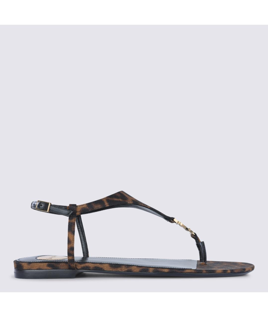 SAINT LAURENT Коричневые кожаные сандалии, фото 5