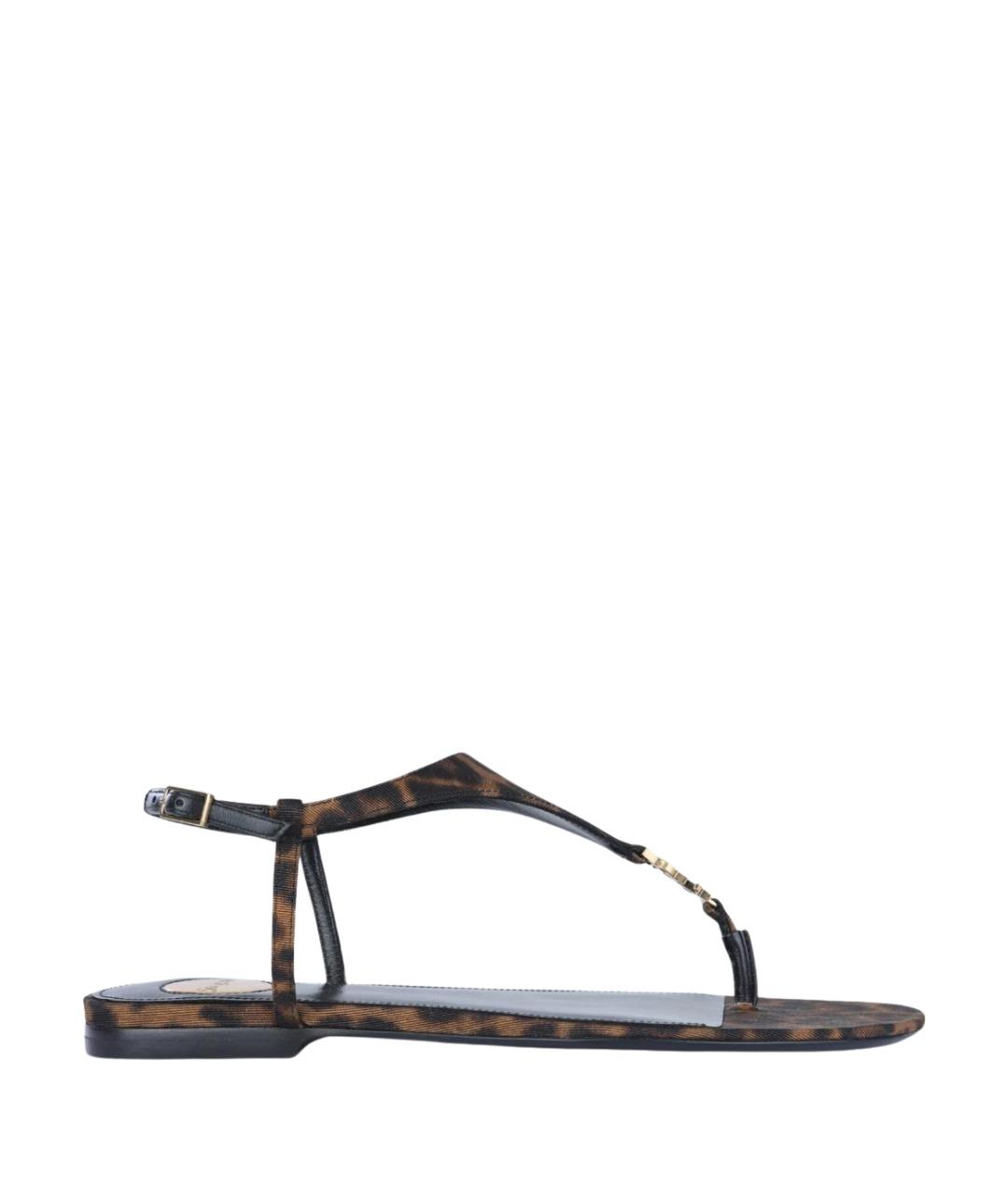 SAINT LAURENT Коричневые кожаные сандалии, фото 1