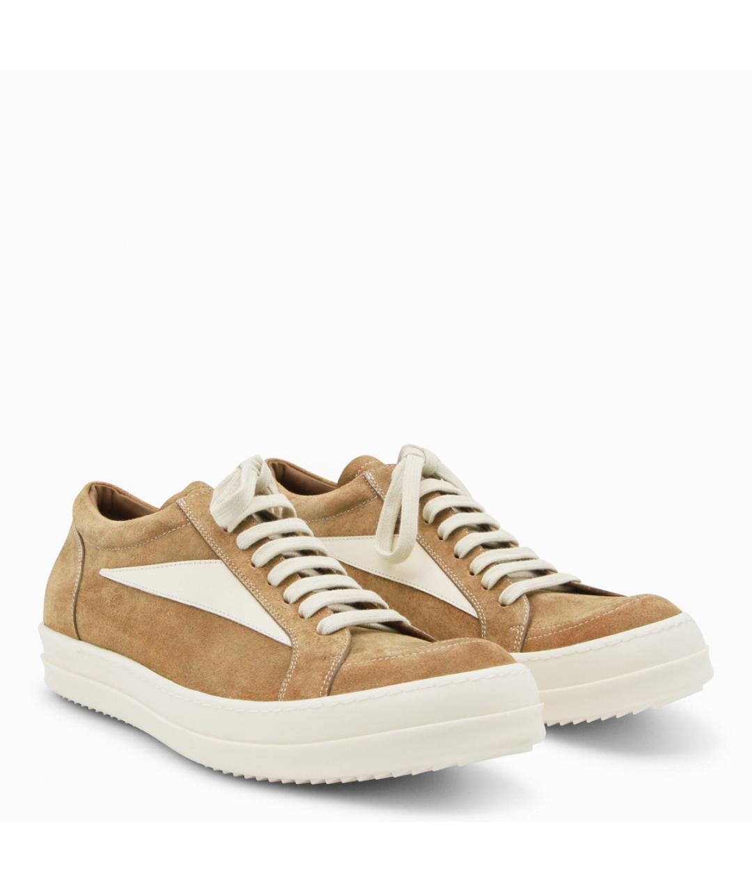 RICK OWENS Коричневые замшевые низкие кроссовки / кеды, фото 2