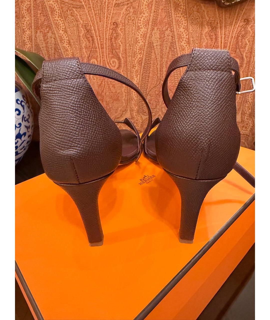 HERMES Бордовые кожаные босоножки, фото 3