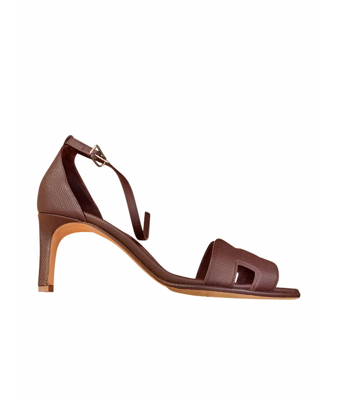 HERMES Бордовые кожаные босоножки, фото 1