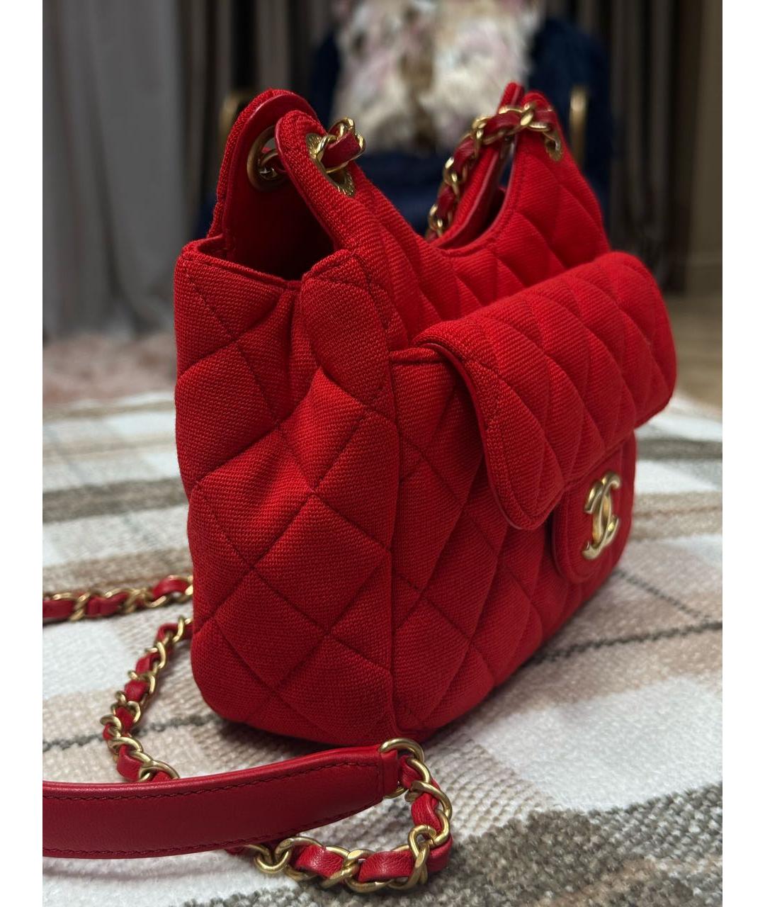 CHANEL Красная тканевая сумка через плечо, фото 2