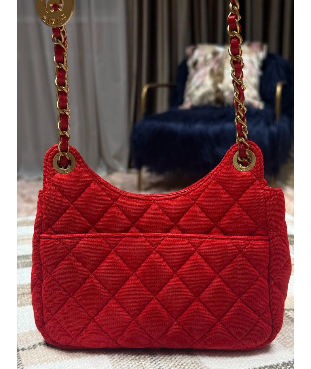 CHANEL Красная тканевая сумка через плечо, фото 3