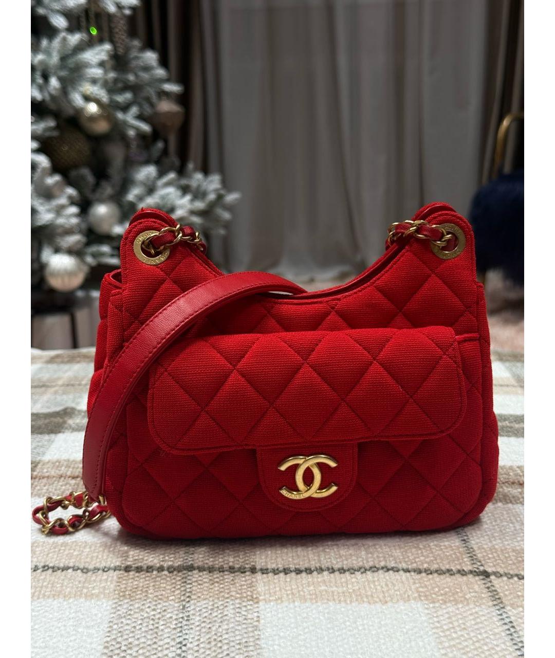 CHANEL Красная тканевая сумка через плечо, фото 5