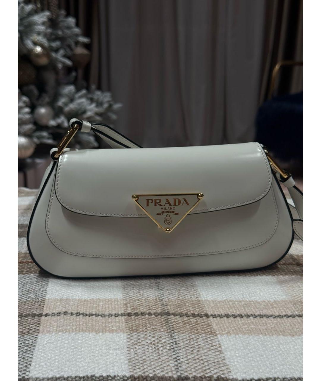 PRADA Белая кожаная сумка с короткими ручками, фото 5