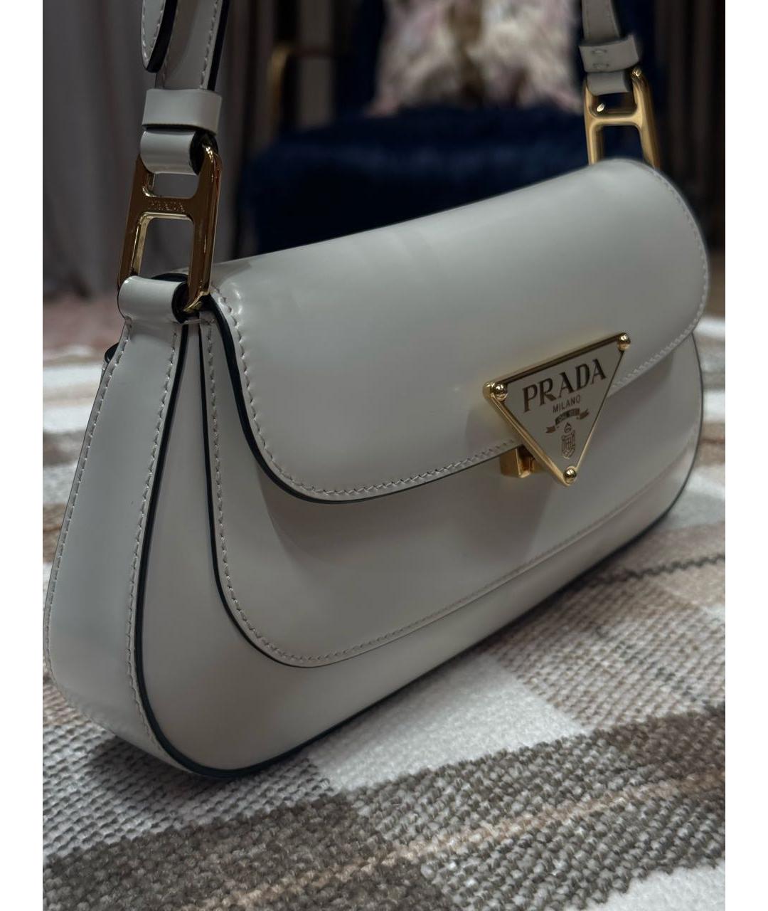 PRADA Белая кожаная сумка с короткими ручками, фото 2