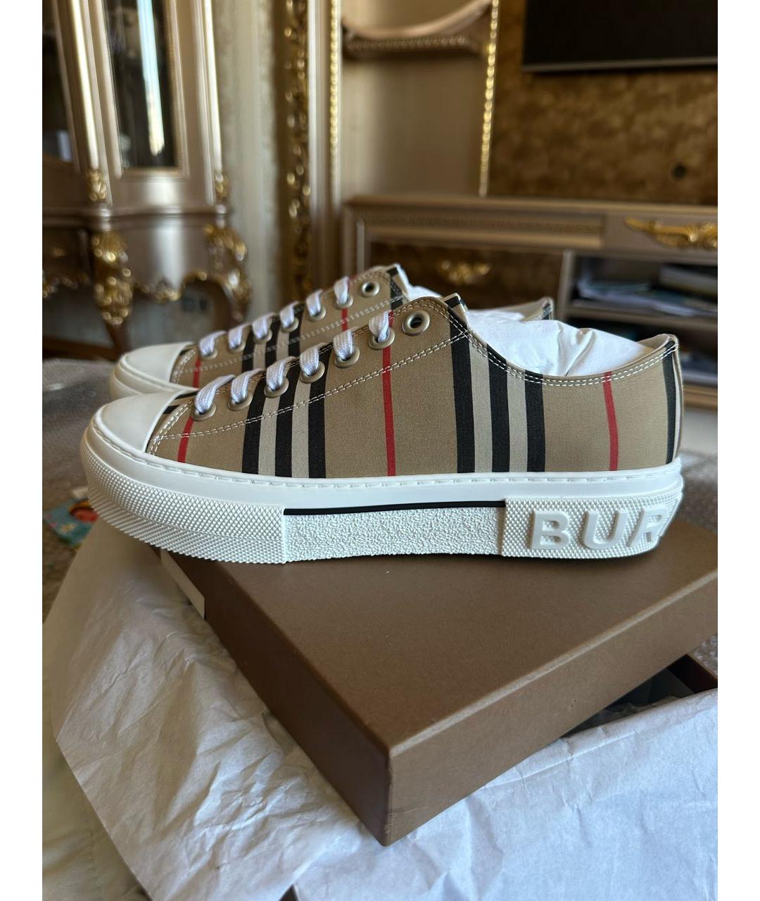 BURBERRY Бежевые текстильные кеды, фото 7