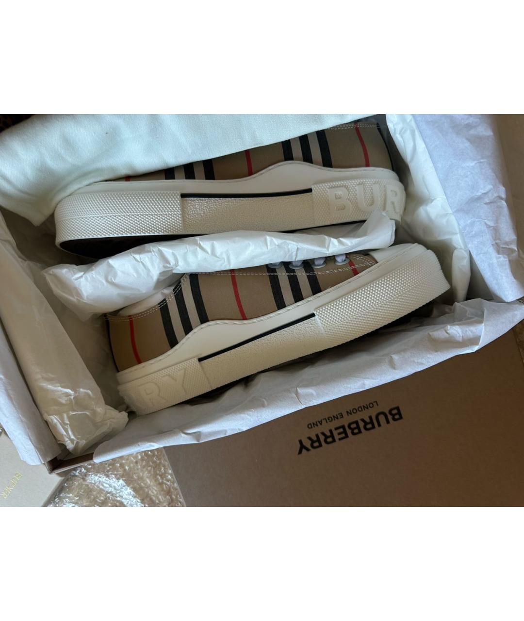 BURBERRY Бежевые текстильные кеды, фото 5