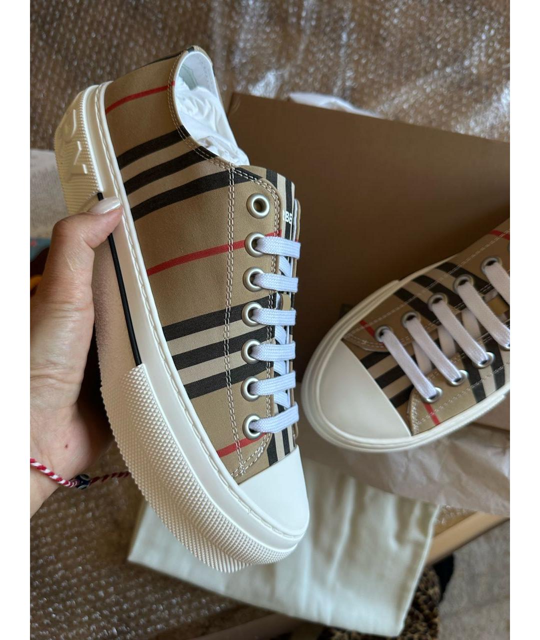 BURBERRY Бежевые текстильные кеды, фото 4