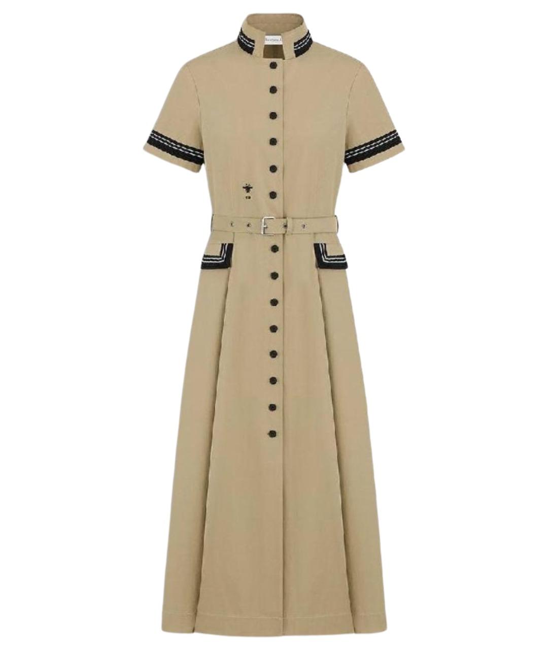 CHRISTIAN DIOR Бежевое хлопковое повседневное платье, фото 1