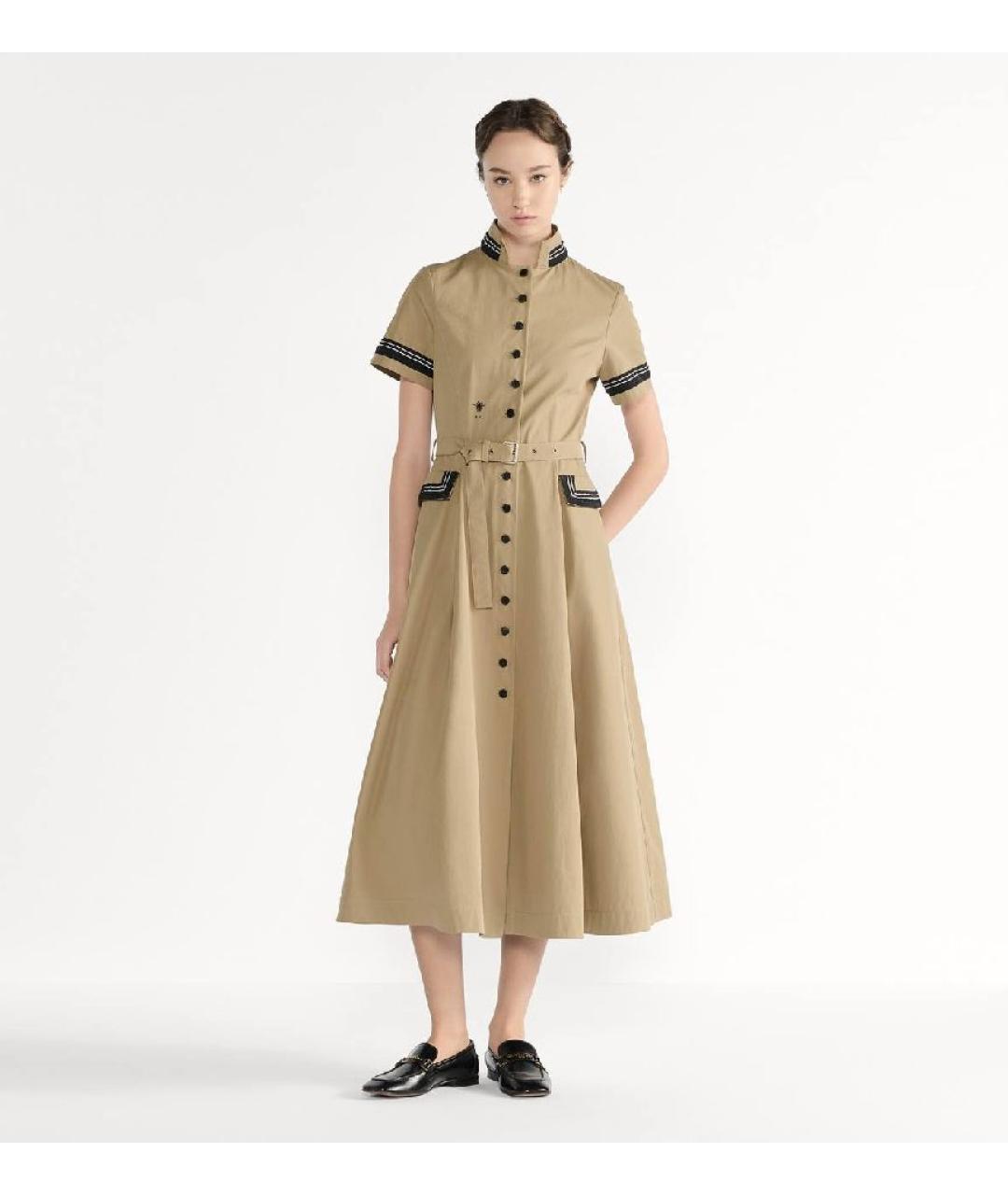CHRISTIAN DIOR Бежевое хлопковое повседневное платье, фото 3