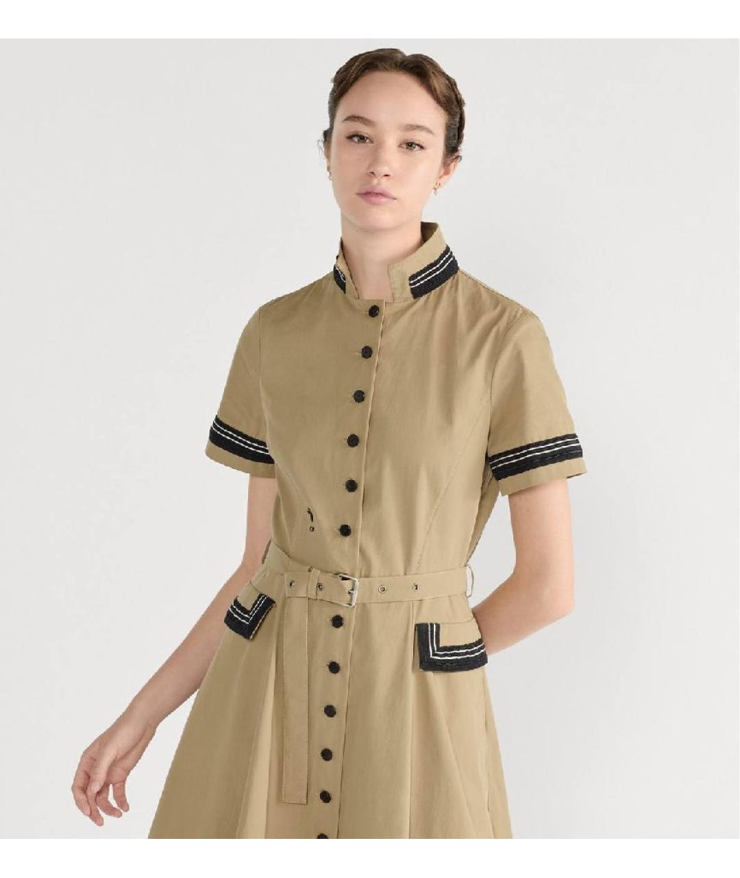 CHRISTIAN DIOR Бежевое хлопковое повседневное платье, фото 4