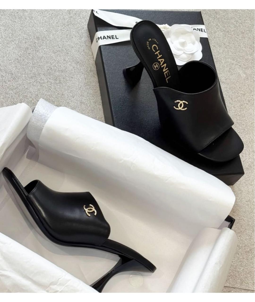 CHANEL Черные кожаные мюли, фото 4