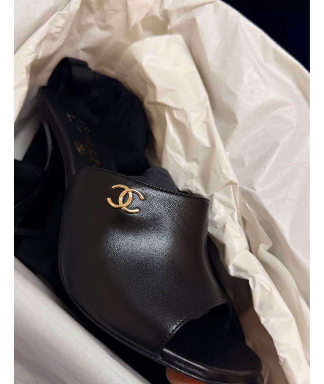 CHANEL Черные кожаные мюли, фото 3