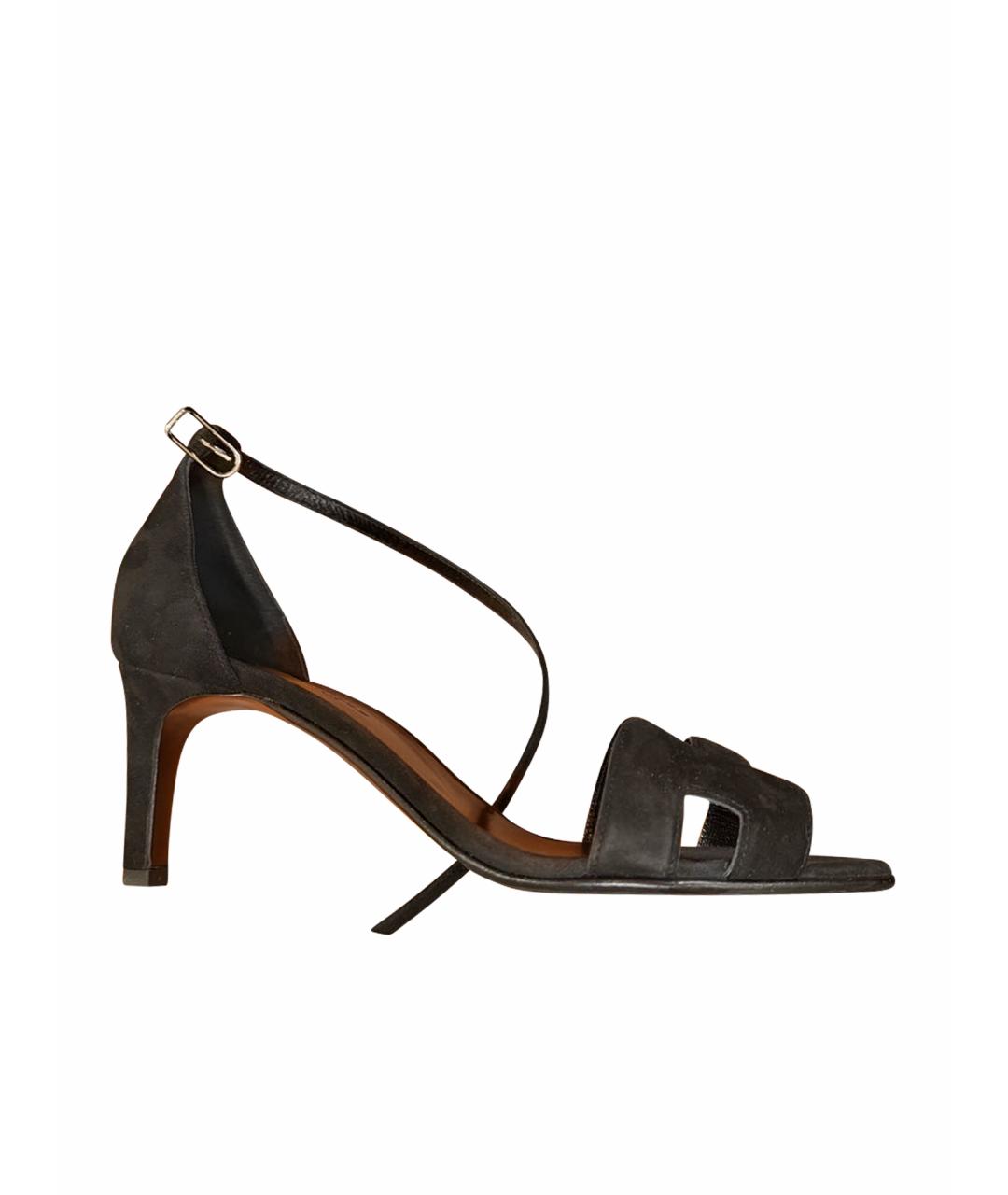 HERMES Черные замшевые босоножки, фото 1