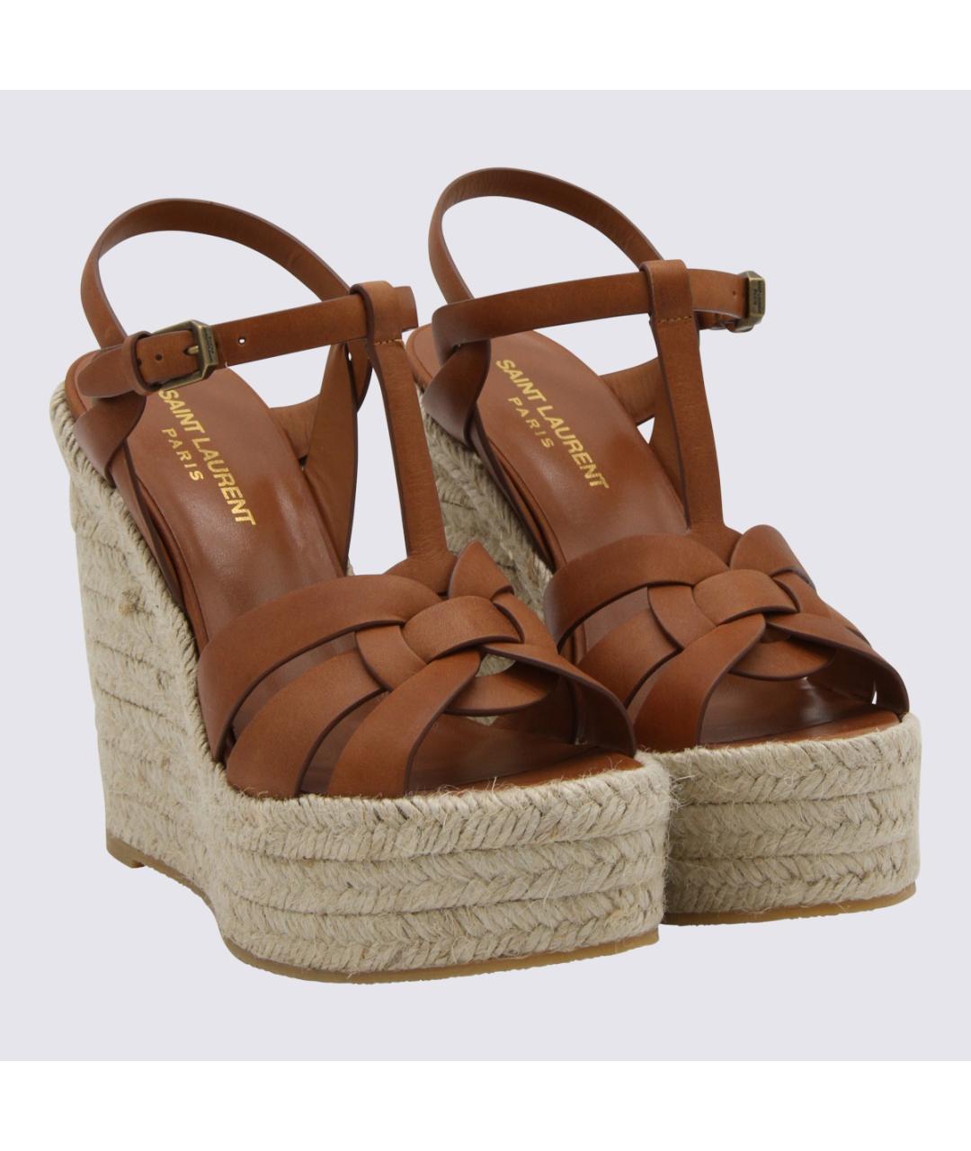 SAINT LAURENT Коричневые кожаные босоножки, фото 2