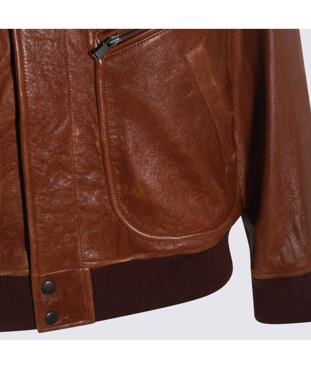SAINT LAURENT Коричневая кожаная куртка, фото 3