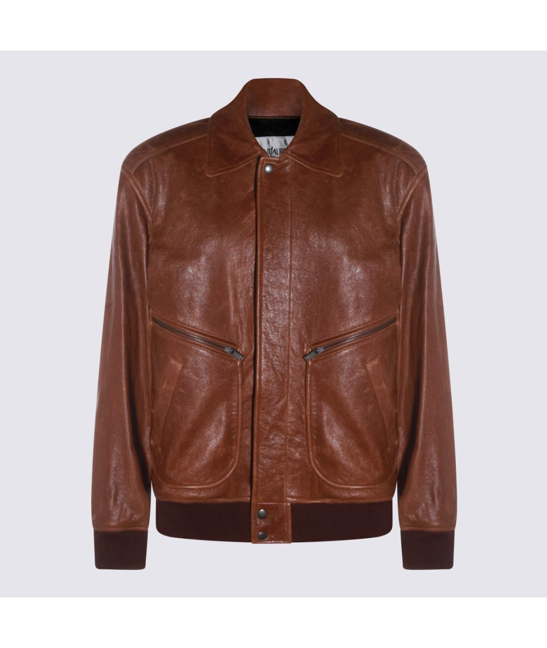 SAINT LAURENT Коричневая кожаная куртка, фото 5