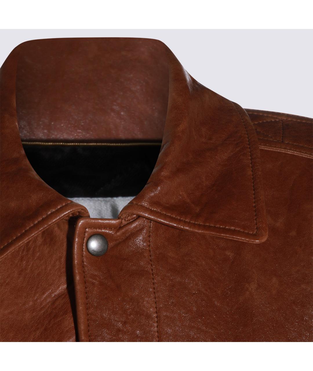 SAINT LAURENT Коричневая кожаная куртка, фото 4