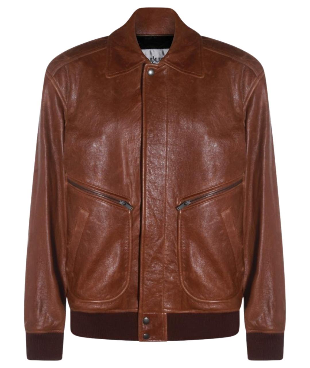 SAINT LAURENT Коричневая кожаная куртка, фото 1