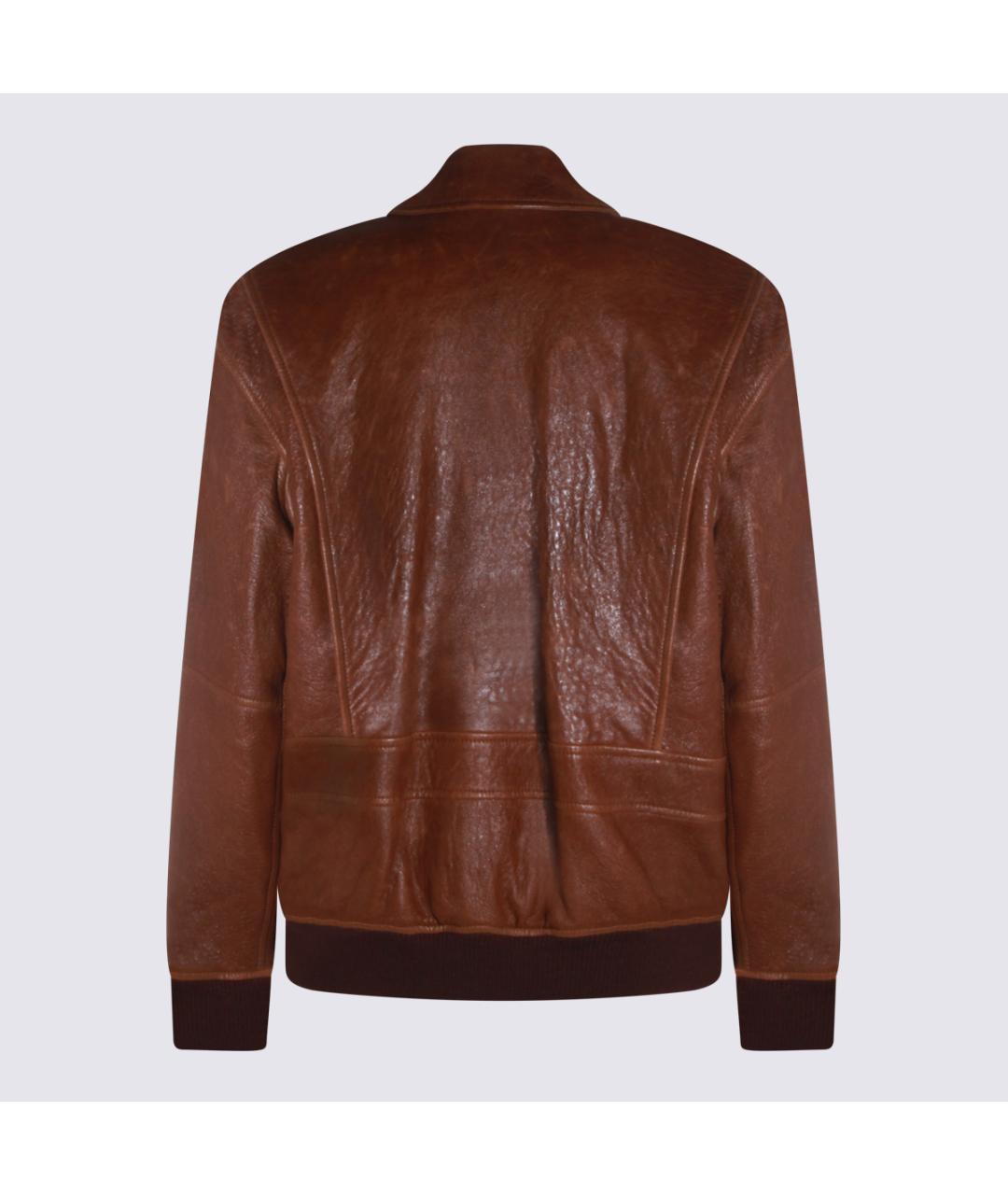 SAINT LAURENT Коричневая кожаная куртка, фото 2