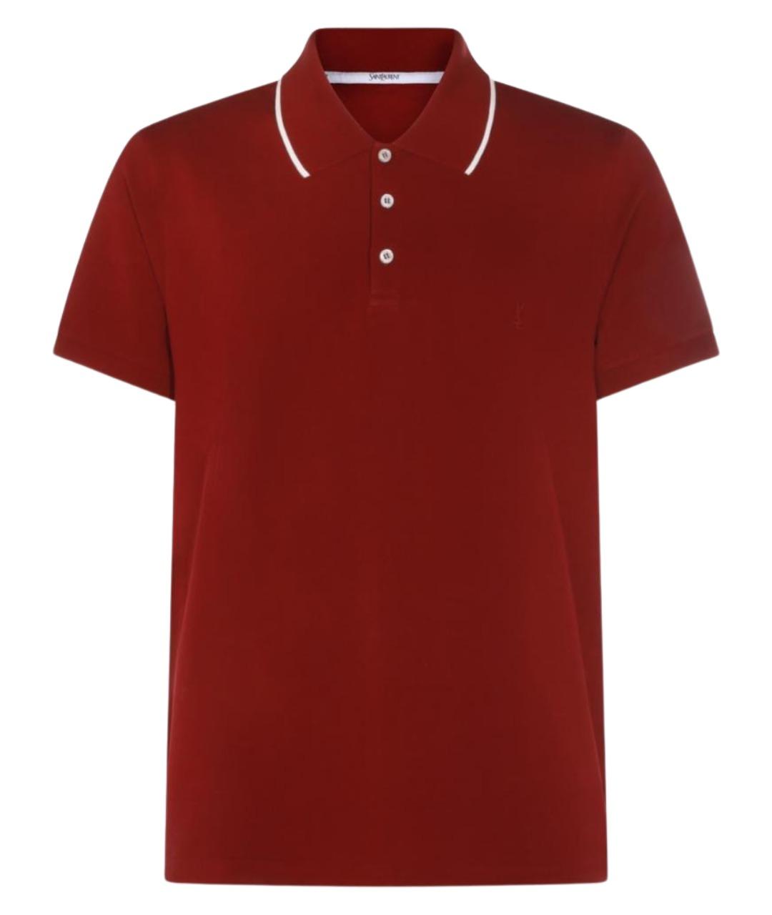 SAINT LAURENT Бордовое хлопковое поло с коротким рукавом, фото 1