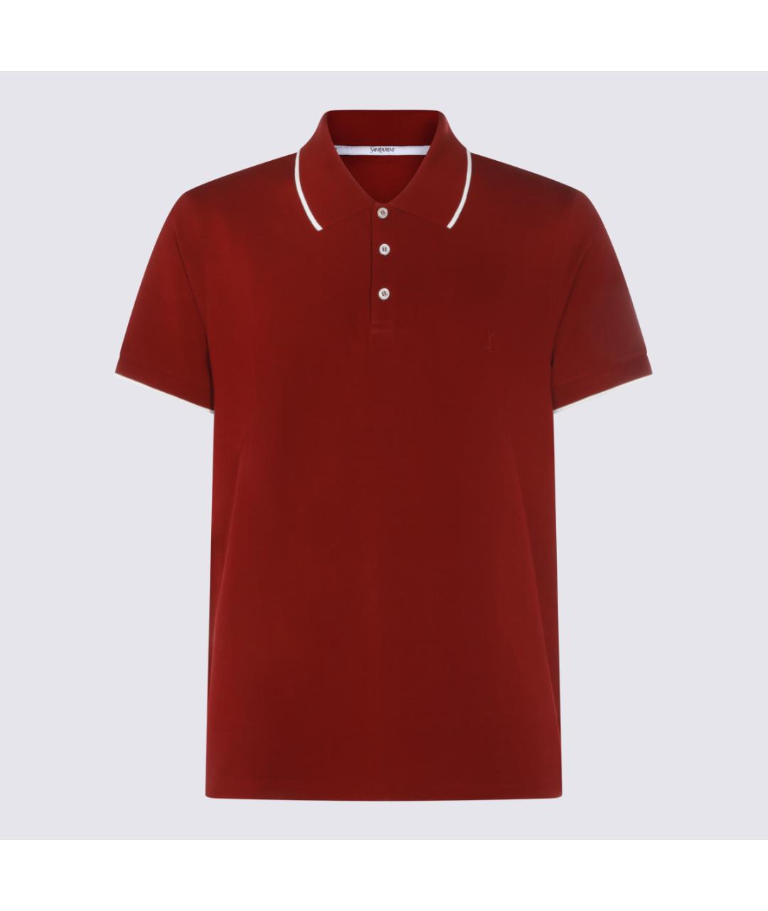 SAINT LAURENT Бордовое хлопковое поло с коротким рукавом, фото 4